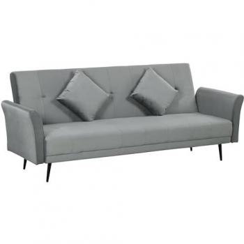 Sofá cama convertible Homcom gris 215 x 83 x 87 cm, de 3 plazas con respaldo ajustable en 3 niveles, incluye 2 almohadas acolchadas y soporta una carga de hasta 360 kg