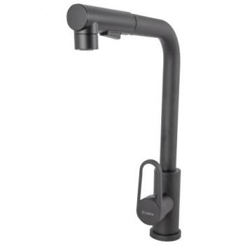 Grifo Cocina Latón/Zinc, Negro, Agua Caliente-Fría, Latiguillos, Caño Alto, Monomando [QLI-FA-4212]