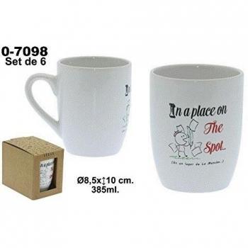 Supernova Decoracion-Set 6 tazas de Mung cerámica decorado con dibujos y palabra Medidas 8,5x10 Capacidad 385ml