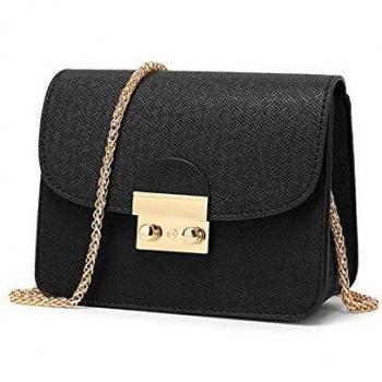 Bolso de Hombro pequeña de Mujer Bolso de Bandolera de Cuero PU Bolso de Mano Casual Moda Crossbody para niñas Señoras-Negro