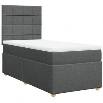 Cama box spring con colchón de muelles gris oscuro 90x190 cm tela