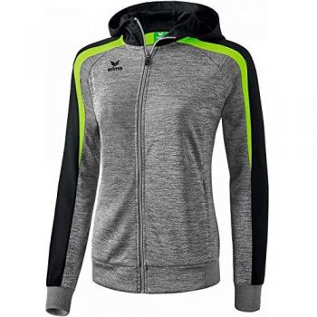 Erima Chaqueta de Chándal con Capucha Liga 2.0 para Mujer, Gris Jaspeado/Negro/Verde (Gecko), Talla 40