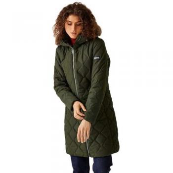Regatta Women's Fritha III Insulated Parka Jacket - Size: 8, Water-repellent, Dark Khaki, Longline Full Zip Padded Jacket