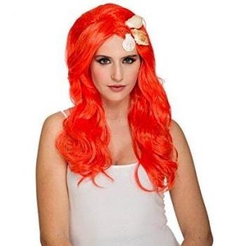 Peluca de Sirena Naranja con Conchas Marinas