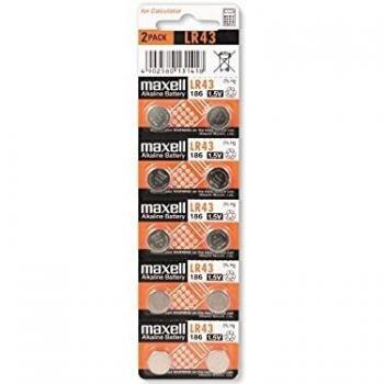 Maxell LR43 1.5V Alkaline Button Cell Batteries, Pack of 10