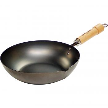 Sartén Wok de Hierro Fundido Nitrurado 24cm River Light Kiwami Japón - Compatible IH, Color Negro
