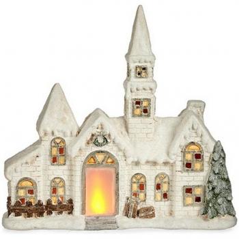 Figura Decorativa Navidad Casa con Luz LED 11 x 47,5 x 49 cm Blanco Poliresina