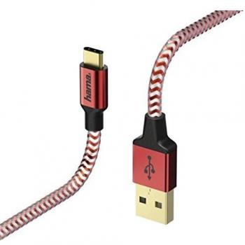 Cable USB-C HAMA Reflective Rojo 1.5m - Sincronización y Carga 3A
