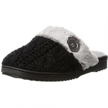 Dearfoams Cable Knit Closed Toe Scuff w/Plush Cuff, Zapatillas de Estar por casa Mujer, Black, Large EU
