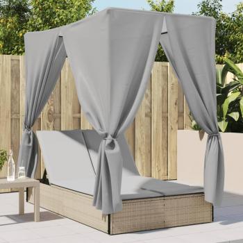 Tumbona doble con techo y cortinas ratán sintético beige vidaXL