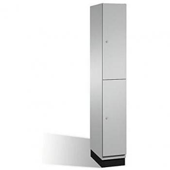 Armario de compartimentos C+P Cambio con barra perchero y cuerpo blanco aluminio, ancho 300 mm