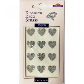 Pegatinas diamond deco strass corazones plateados Global Gift