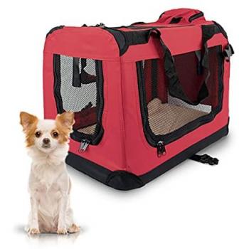 Mobiclinic Balú Transportín para Mascotas Plegable Rojo Talla S Soporta 8 kg 50x34x36 cm Transpirable para Perros, Gatos, Conejos y Cobayas