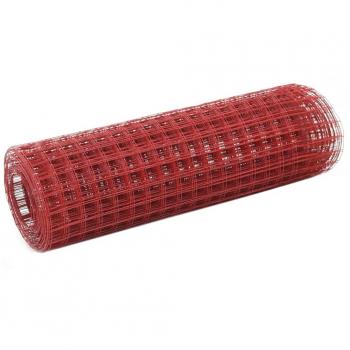 Valla de gallinero con revestimiento PVC rojo 10x0,5 m