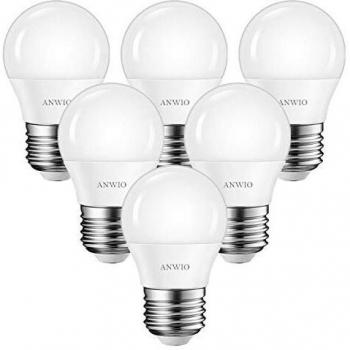 6x 4.5W Bombillas LED E27, Bombillas LED Casquillo Gordo G45 de 470 Lúmenes, Equivalente a 40W con 6500K Color Blanco Frío - ANWIO.