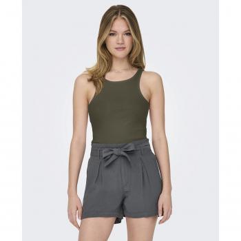 Top de mujer entallado Only Modelo Kenya Rib De Tirantes Color Verde Oscuro