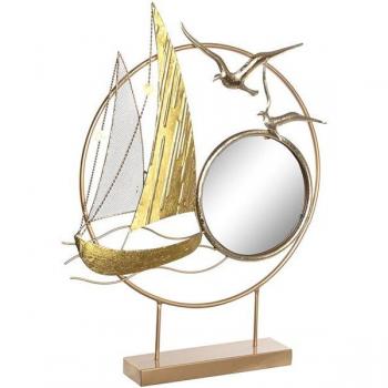 Figura Decorativa Espejo Dorado Metal Mediterráneo