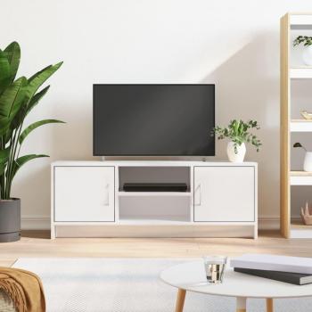 Mueble de TV vidaXL madera de ingeniería blanco brillo 102x30x37,5 cm
