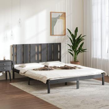Cama de madera maciza gris King Size 150x200 cm