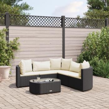 6-Piece Black Poly Rattan Garden Sofa Set with Cushions