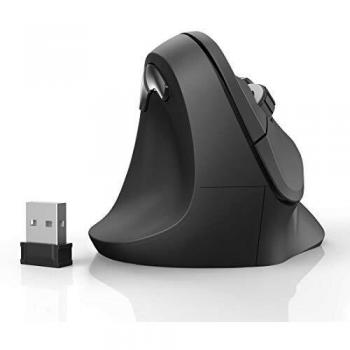 Ratón Inalámbrico Ergonómico Vertical para Zurdos, 1800 DPI, 6 Botones, Negro