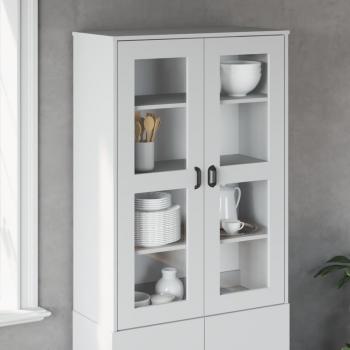 Aparador superior VIKEN de madera maciza de pino, mueble de almacenaje para salón, buffet, armario auxiliar y armario de almacenamiento en color blanco