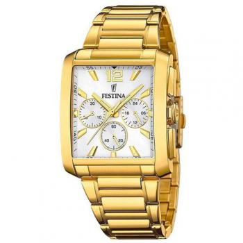 Reloj Festina Timeless Chronograph para Hombre F20638/1 con Esfera Plateada y Correa de Acero Dorado