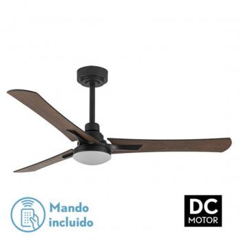 Ventilador de Techo DC Coro 22W Negro con 3 Aspas en Roble/Haya, 6 Velocidades, Mando a Distancia, Función Verano/Invierno, Temporizador y Memoria