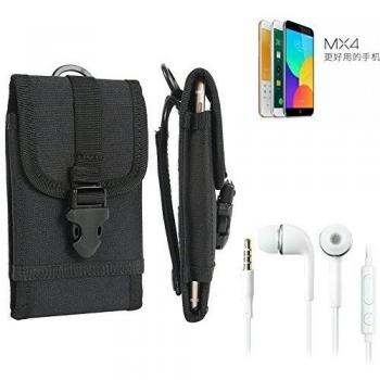 bolsa del cinturón / funda para Meizu MX4, negro + Auriculares | caja del teléfono cubierta protectora bolso - K-S-Trade