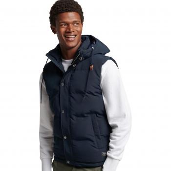 Superdry Everest Down Vest with Hood in Navy Blue for Men