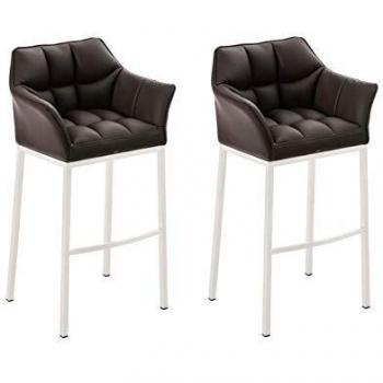 Set de 2 Taburetes Damaso de Similpiel Marrón y Blanco con Estructura de 4 Patas