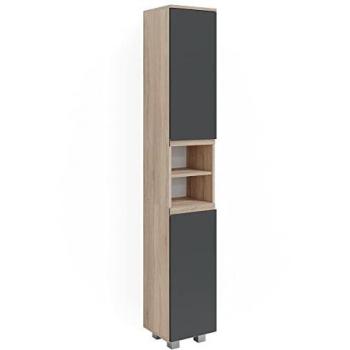 Armario de baño J-Shape Sonoma, 30 x 190 cm, moderno y con almacenamiento en gris antracita