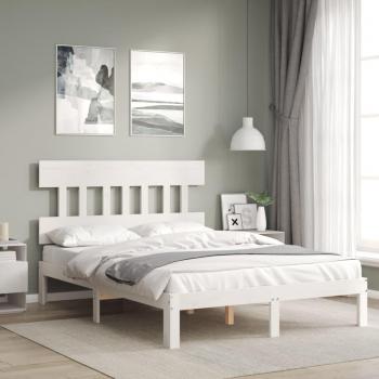 Cama de matrimonio redonda con cabecero blanco en madera maciza