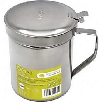 ORYX 5027150 Grasera Acero Inoxidable, Aceitera 0,5 LTS. con Colador y Tapa, Recipiente Reciclaje Aceite Usado Carne, 10 litros, 0