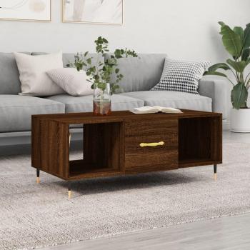Mesa de centro de madera contrachapada multicapa de roble marrón 102x50x40 cm