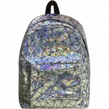 Mochila Juvenil Color Laser Plata 30x42x14cm