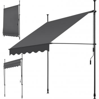 Toldo plegable para balcón con manivela, ajustable en altura - Estructura de acero con revestimiento en polvo, cilindro de aluminio ligero, barras telescópicas con pies roscados para montaje rápido y sencillo, told