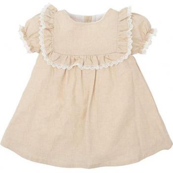 Vestido de bebé niña con delicada puntilla en tejido liso y manga corta