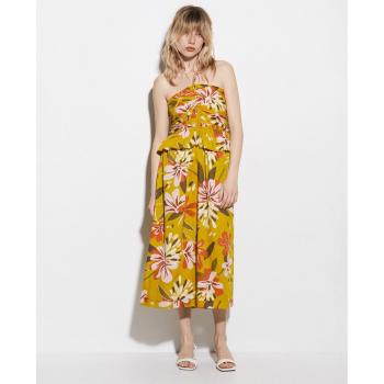Sfera - Vestido estampado frunce con diseño de estampado floral, tejido ligero, corte ajustado en la cintura, manga corta y detalle de fruncido en la parte delantera