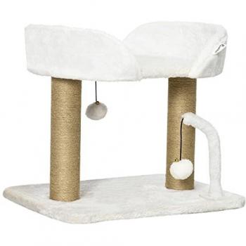 Árbol Rascador para Gatos Pequeños Blanco con Nido, Bolas Colgantes y Postes de Sisal - 42 cm de Altura (48x38x42 cm)