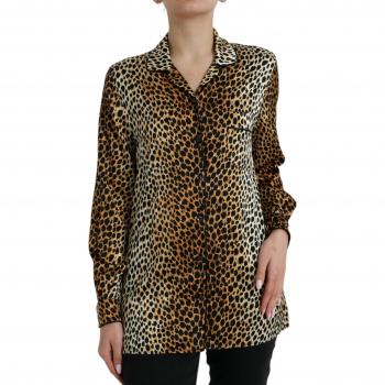 Dolce & Gabbana Elegant Brown Animal Print Silk Blouse - IT40|S, Female Shirt, Multicolor, Size: XS, Silk Blend
