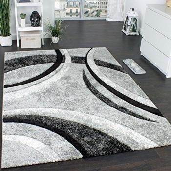 Paco Home Alfombra De Diseño con Ribetes Estampado con Rayas Gris Negro Crema Moteada, tamaño:240x330 cm