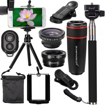 XCSOURCE® 10 en 1 Mini Lente conjunto 8x Lente Telefoto + Lente Ojo de Pez + Lente Gran Angular + lente Macro Stick Selfie Monopod + Control Remoto de Bluetooth + Mini Trípode ParaiPhone 4S 5C 5S 5SE 6 6S Plus-Samsung Galaxy S3 S4 S5 S7 S6 Kante Hinweis