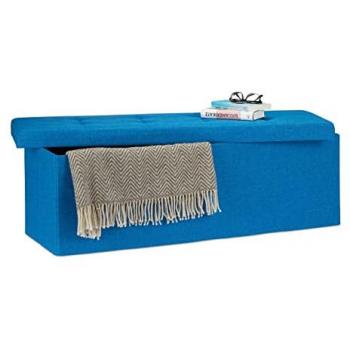 Baúl Almacenamiento Grande Plegable de Lino Azul, 38 x 114 x 38 cm - Relaxdays