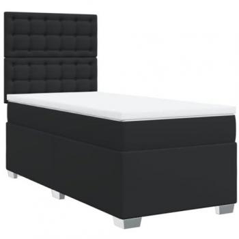 Cama box spring con colchón de cuero sintético negro 80x200 cm