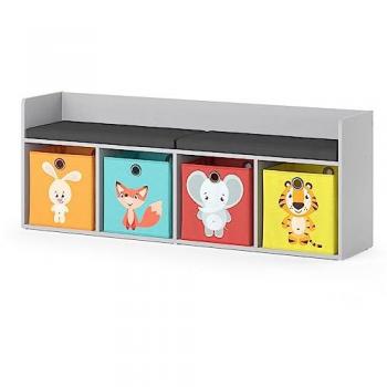 Estante Infantil Luigi Blanco 107.2 x 88.6 cm con 4 Compartimentos y Cajas Plegables de Color Vicco