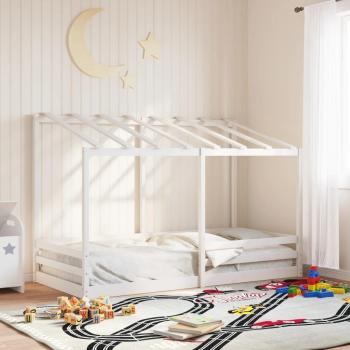 Cama infantil con techo de madera maciza de pino blanca 90x200 cm