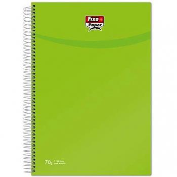 Fixo Paper 98853121. Cuaderno Espiral, Cuadrículado 4 mm con Margen, 100 Hojas, 70 g, Verde Claro, Folio, Tapas de Polipropileno