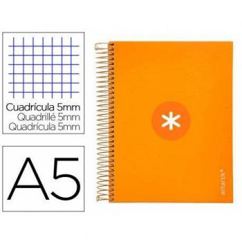 CUADERNO ESPIRAL LIDERPAPEL A5 MICRO ANTARTIK TAPA FORRADA120H 90 GR CUADRO 5MM 5 BANDAS6 TALADROS COLOR MOSTAZA