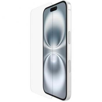 Protector de Pantalla Belkin InvisiGlass para iPhone 16/15/14 Pro, Transparente, Antirayaduras, Instalación Sin Burbujas, Fabricado con Vidrio Reciclado